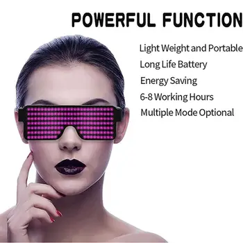 Lunettes de fête LED multilingues rechargeables par USB, lunettes lumineuses clignotantes LED, lunettes de soleil lumineuses pour Noël, concerts, anniversaires et fêtes. 10 best sales Spectacle LED - №9