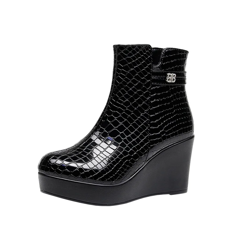 

Plush Women's High Boots for Woman Platform Boots Wedge Heel Shoes Autumn 2025 Women's Fashion Patent Leather Winter Boots 33-43