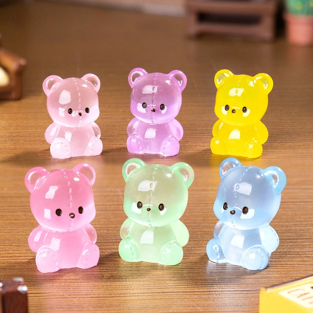 10/30Pcs Cute Mini Teddy Bear Ornament Glowing in The Dark Teddy Bear Miniatures Micro Landscape Crafts Ornaments Desktop Decor
