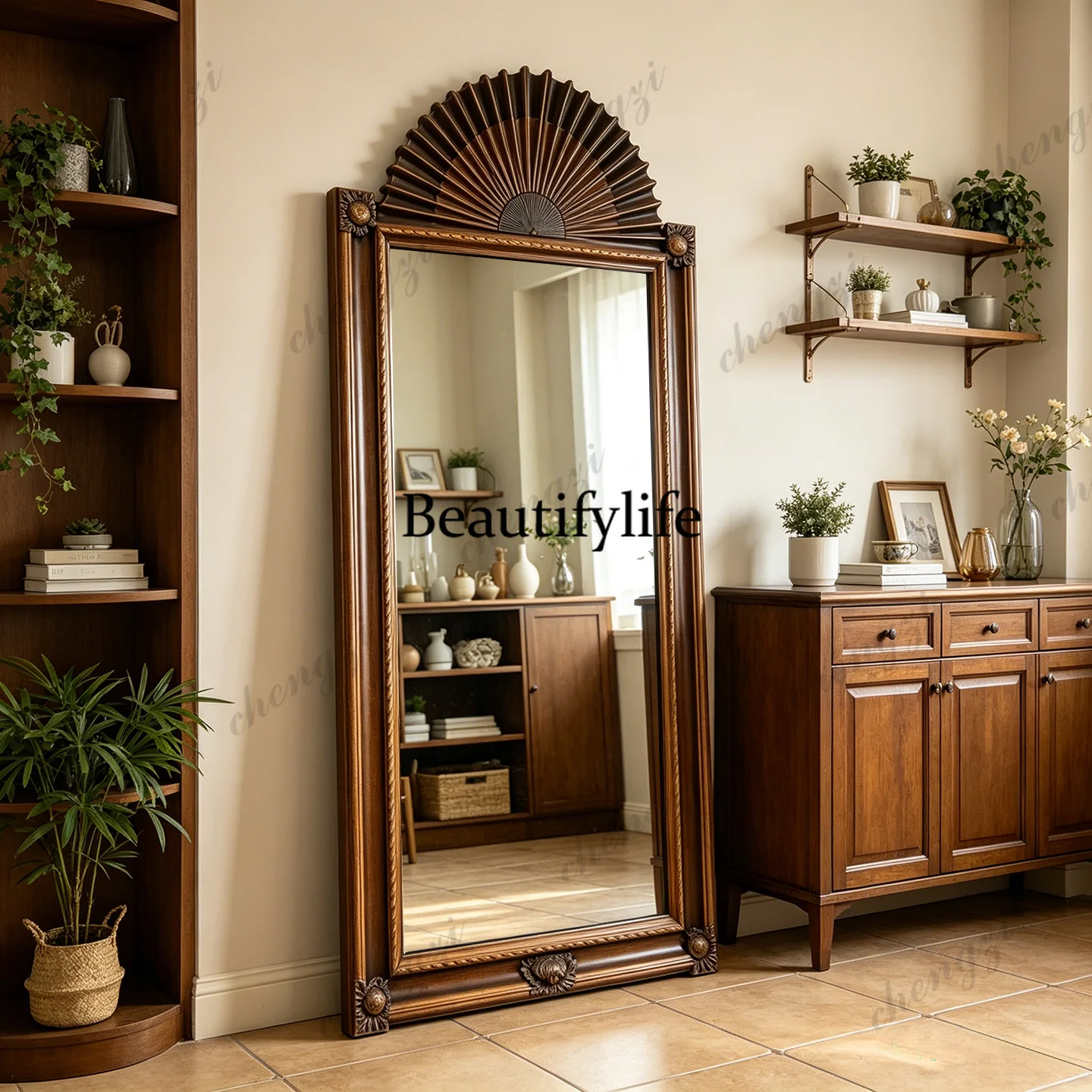 American retro full-length mirror living room medieval full-length mirror bedroom French floor-to-ceiling mirror entrance