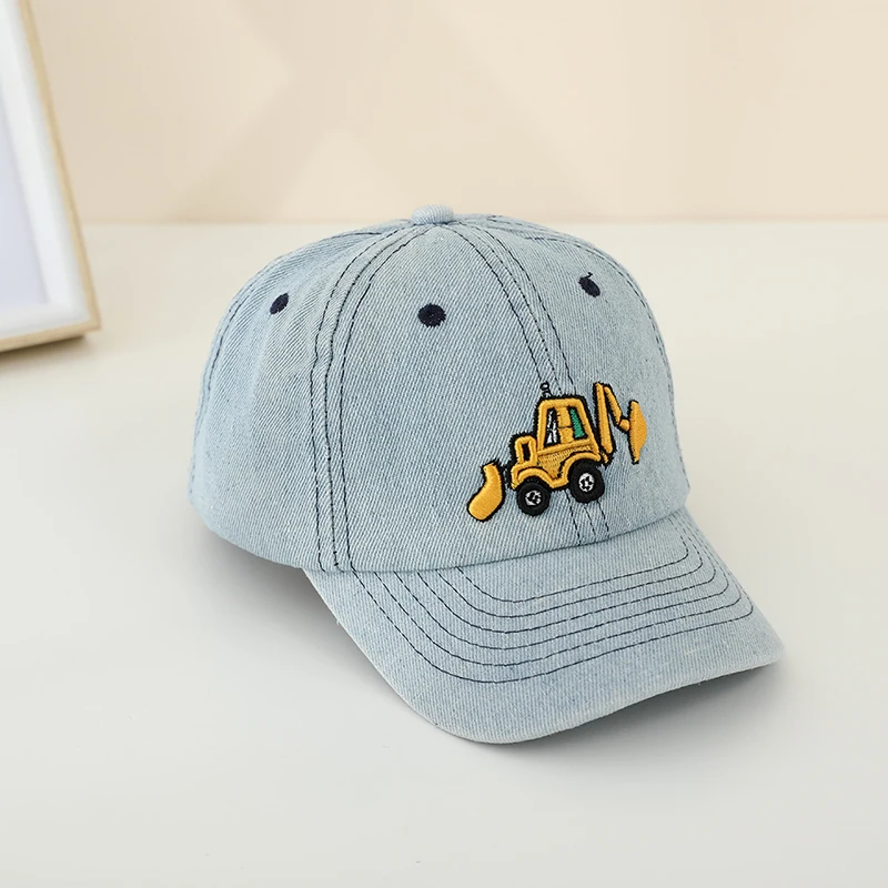 Cowboy Washed Retro Children's Duck Tongue Hat Boys Kids Cartoon Excavator Embroidered Baby Boys Baseball Cap Denim Hats view 4