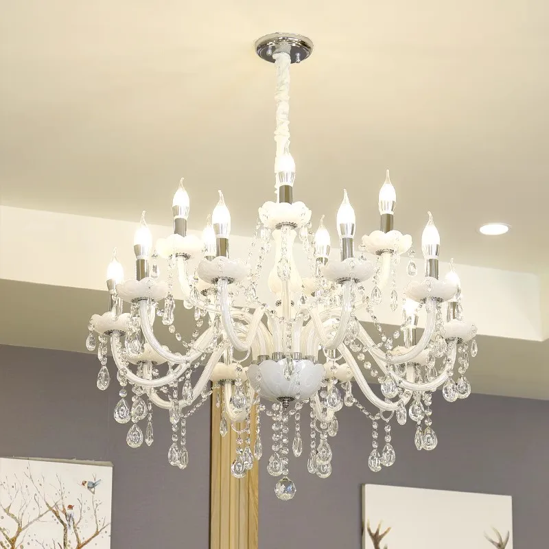 Modern Large Chandelier Hotels Bohemian Crystal Lamp White Chandelier Stairs Long Fixture Lights For Living Room Home Decoration