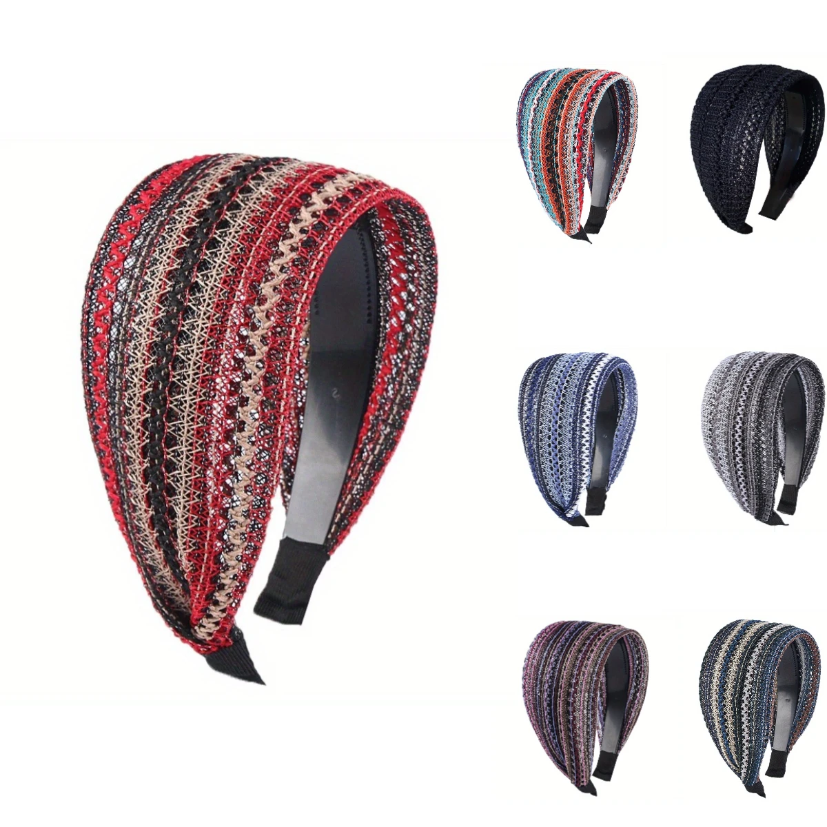 

Retro Stripe Wide Mesh Bohemian Headband Elastic Hairband Non-Slip Hair Hoop Toothed Women Girl Bezel Hair Band Hair Accessories