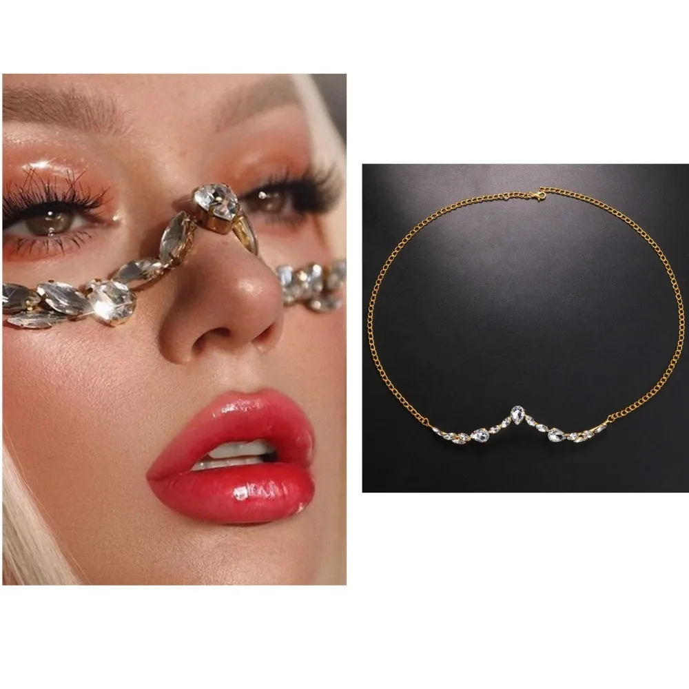 Ładny Długi Łańcuszek do Twarzy z Cyrkoniami Luksusowe Błyszczące Okulary Półramkowe Łańcuszek Akcesoria do Nosa Zawieszka w Kształcie Kropli Wody Łańcuszek do Twarzy dla Dziewcząt