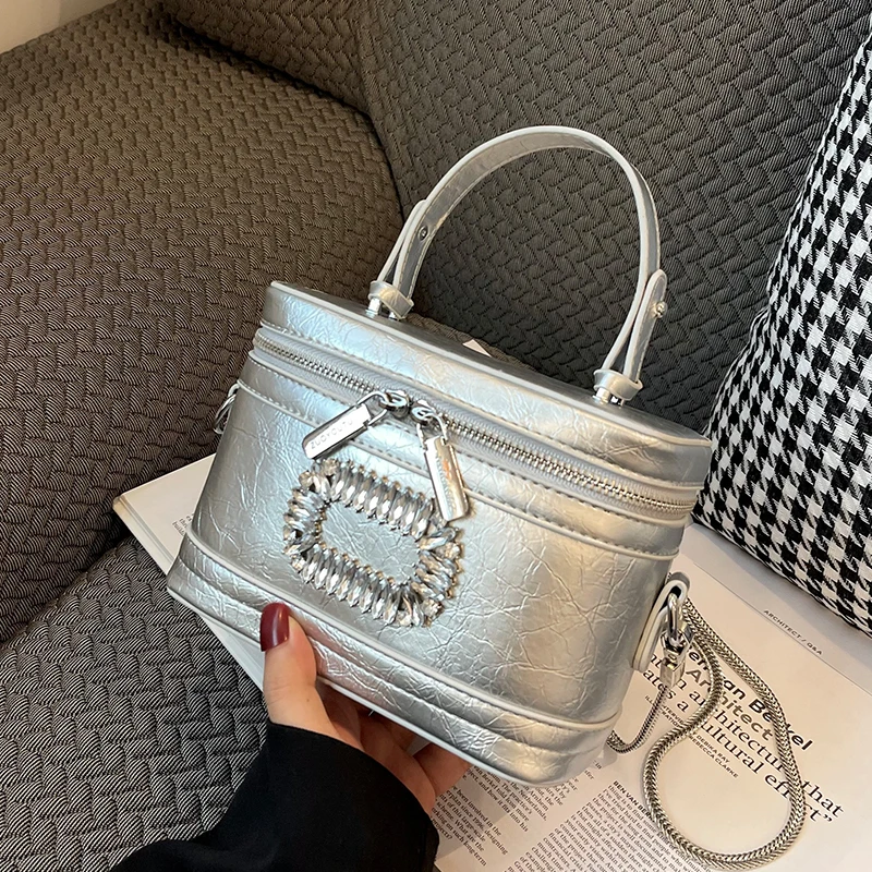 French Style Women Handle Mini Square Bags 2023 New Fashion Textured Bucket Bag Chic Design Versatile Female Crossbody Bag