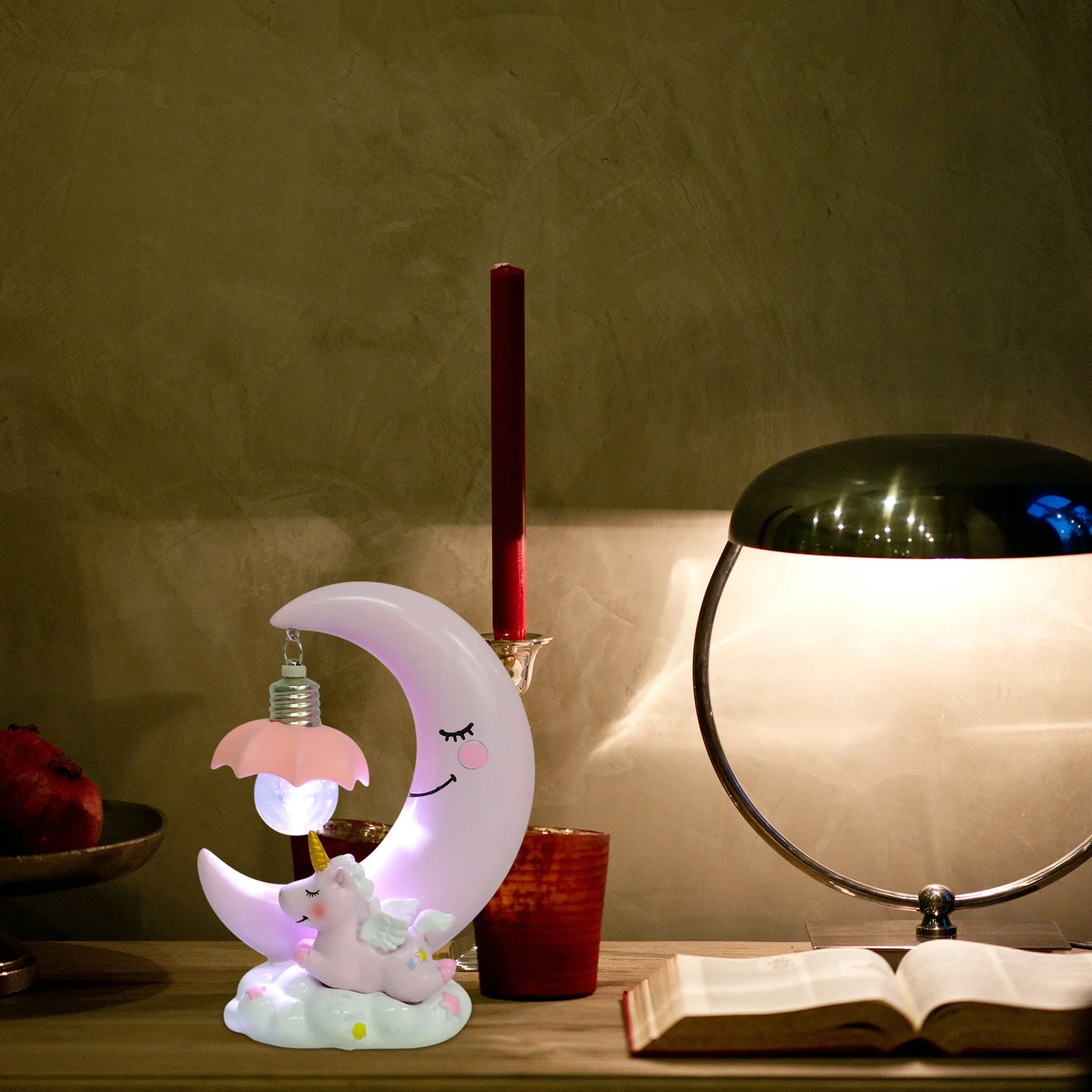 

1Pcs Resin Night Lamp Unicorn Moon Cartoon Bedside Decoration Lamp Kids Gift Home Light Bedside Adornments Cartoon Adornments