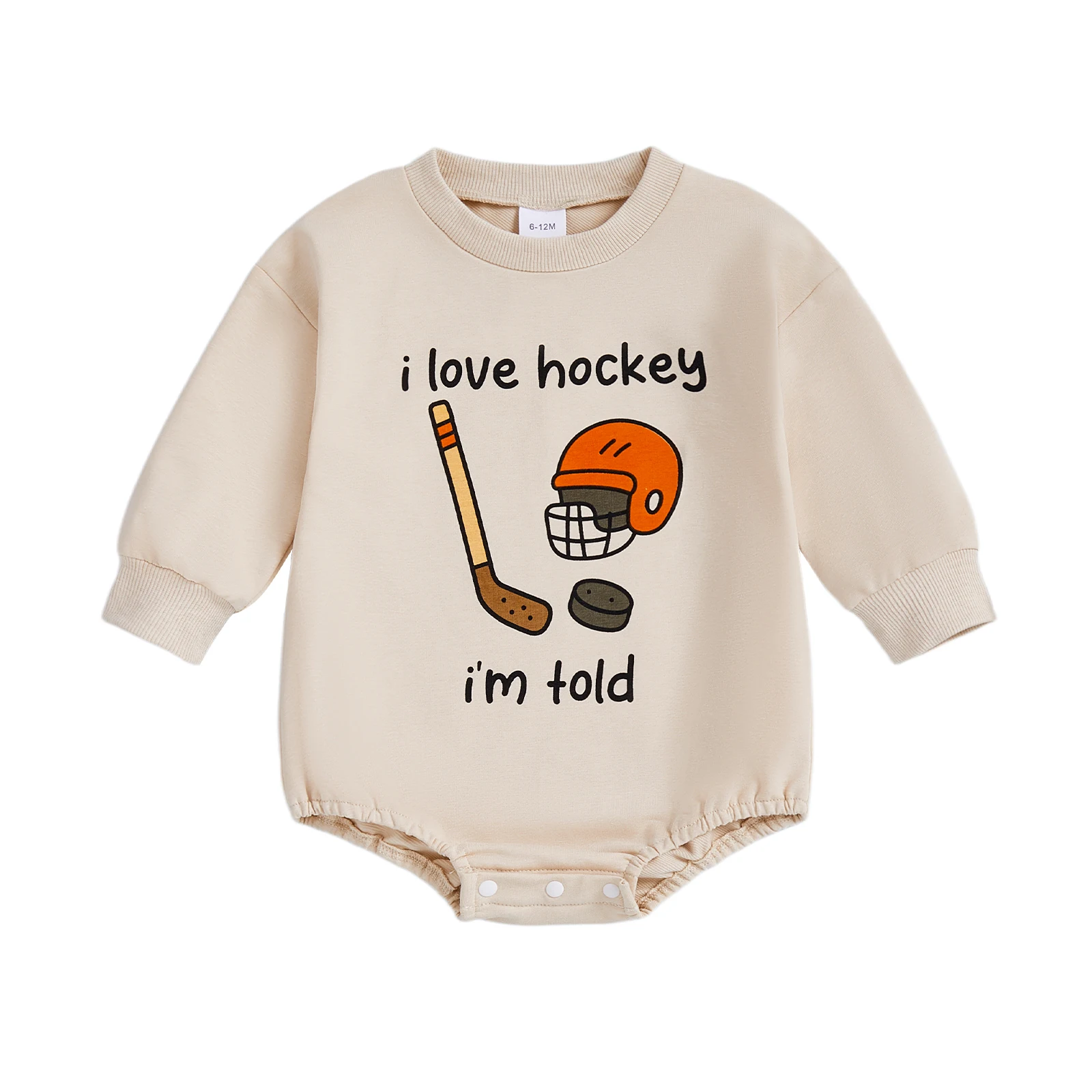 

Baby Boys and Girls Romper Fashionable Letters and Ice Hockey Stick Pattern Round Neck Long Sleeve Jumpsuit