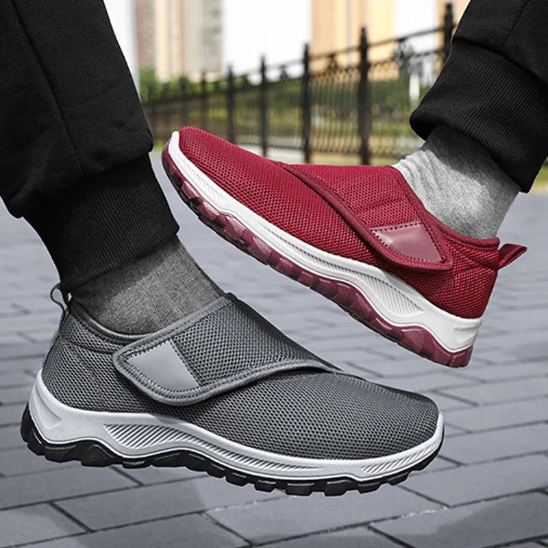 

Men's running shoes summer mesh breathable women casual sports travel sneaker wholesale Velcro single shoes