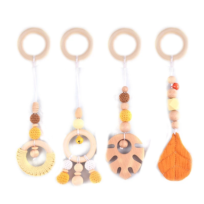 67JC 4x Wooden Baby Beads Leaves Toys Newborn Children's Toys Gym Play Rack Hanging Ornament Decoration Kids Gift for Home