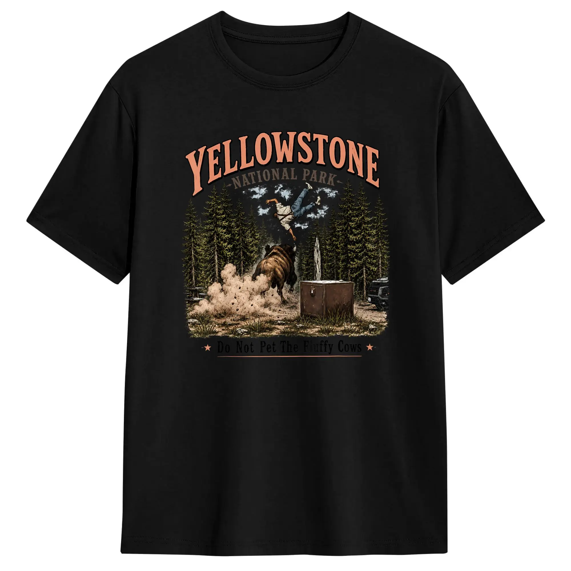 Men Yellowstone National Park Do Not Pet The Fluffy Cows T Shirt 100% Cotton Clothing Amazing Short Sleeve Crewneck Tees T-Shirt