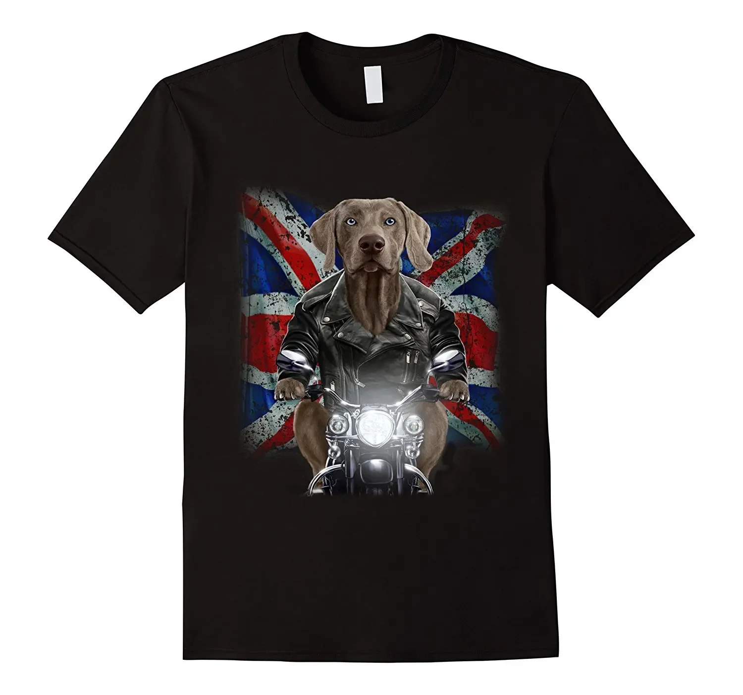 Hot Sale 100% Cotton Union Jack Patriot Weimaraner Dog Ride Motorcycle T-Shirt Tee Shirt Custom Aldult Teen Unisex Unisex