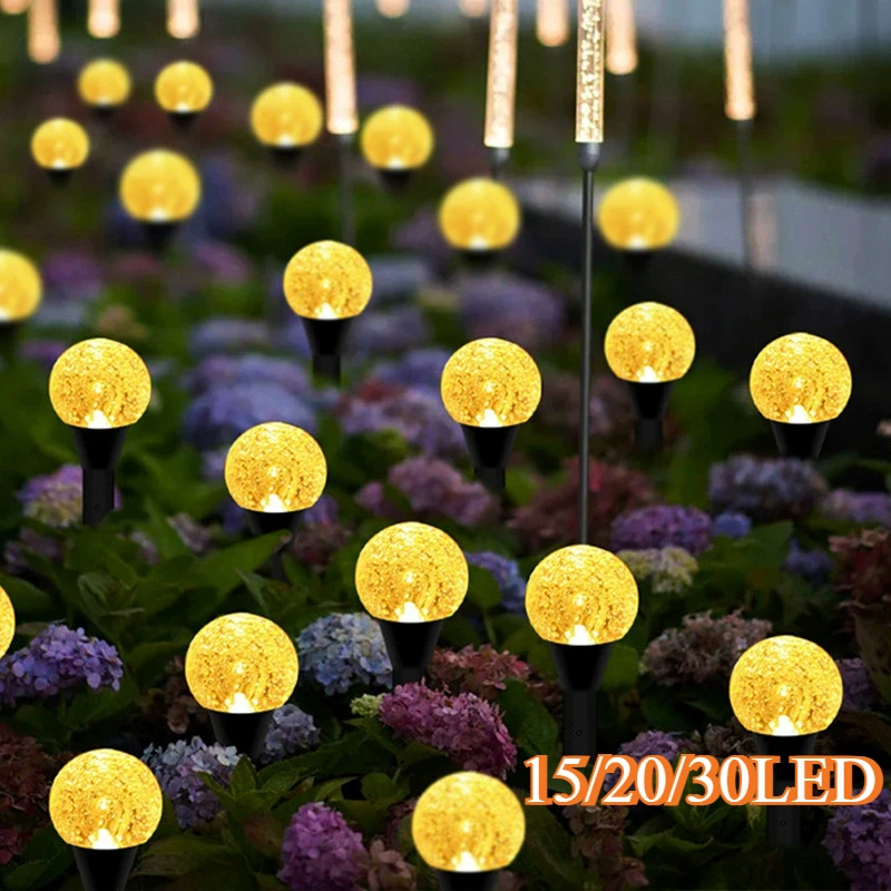 30 LED Solar Bubble Ball Lawn Lights Waterproof Solar Pathway String Light for Outdoor Garden Patios Trail Lighting Decoration