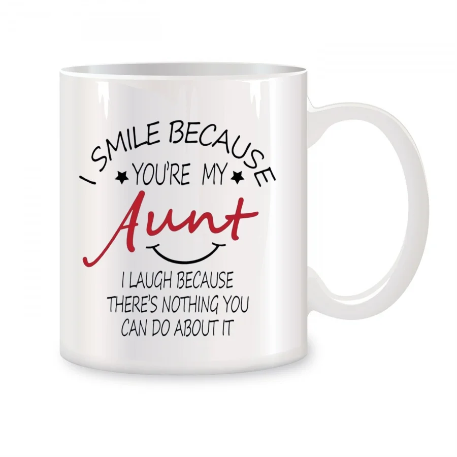 

I Smile Because You Are My Aunt Mugs For Auntie from Nephew Niece Birthday Gifts Novelty Coffee Ceramic Tea Cups White 11 oz