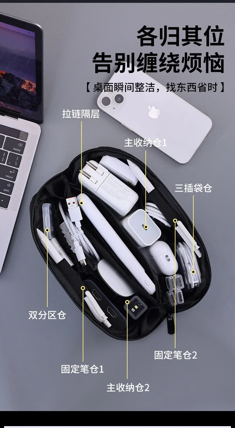 Tragbare USB-Organizer-Tasche für Reisen, Aufbewahrungsbeutel für Kopfhörer, Powerbank, Datenkabel, Große Kapazität, Mauskabel-Tasche – Detail 6
