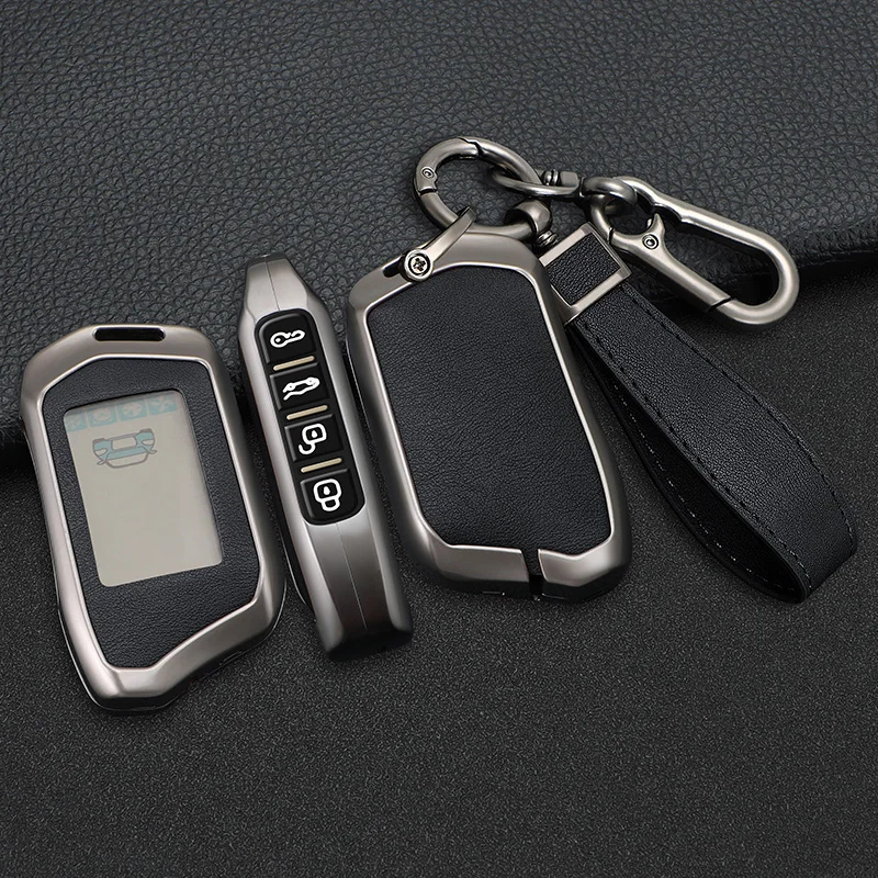 Mode Zink-legierung + Leder Auto Schlüssel Fall Abdeckung Shell Fob Für Russische Alarm Für Steelmate Einbrecher Alarm Auto Innen zubehör