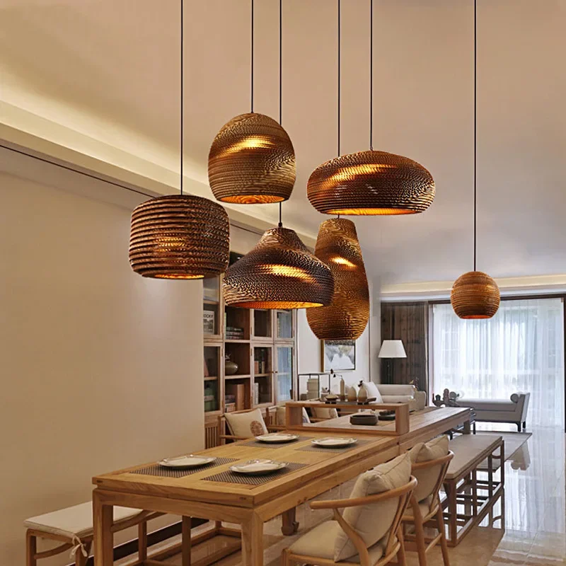 

Southeast Asia Chandeliers Paper Lampshade Pendant Lights Home Decor Lamp Kraft Paper Honeycomb Pendant Light for Restaurant