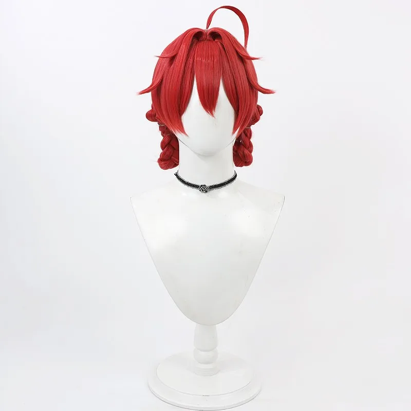 Wuthering Waves Danjin Cosplay-Perücke, rot, integrierte Hochsteckfrisur, Zopf, Halloween-Geschenk