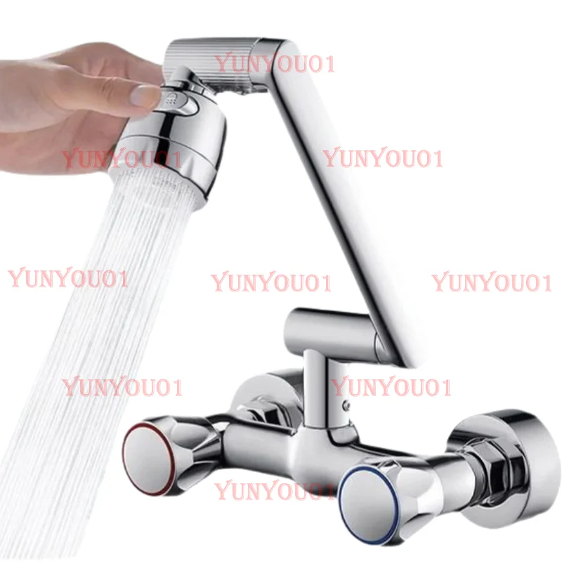 

2 Mode Kitchen Faucet Wall Mounted Bathroom Kitchen Sink Washbasin Cold Hot Water Mixer Valve Tap 360 Degree