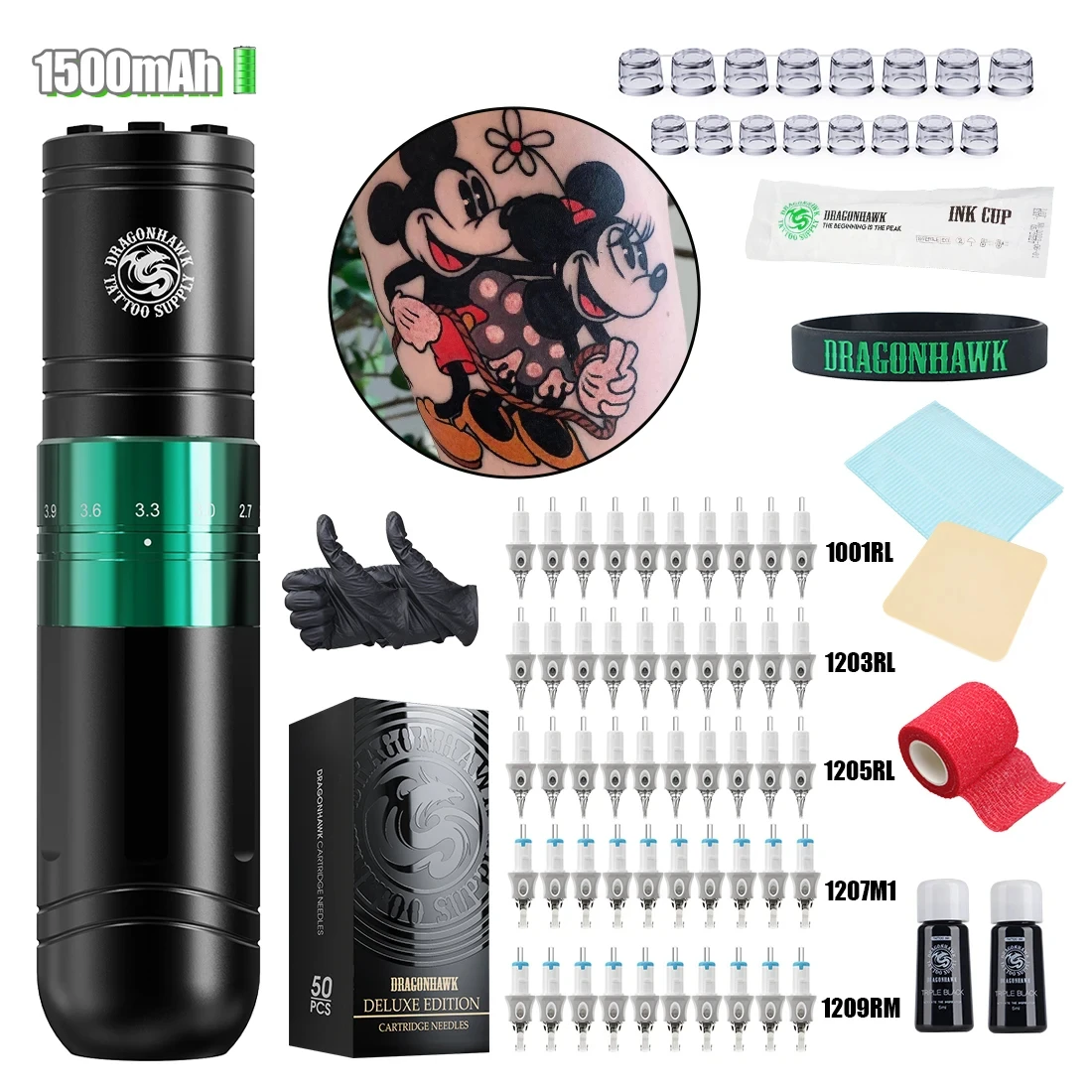 

Dragonhawk Tattoo Machine Kit Wireless Tattoo Machine Pen 7 Strokes 1500mAh Battery Tattoo Cartridges Needles Full Set Supplies