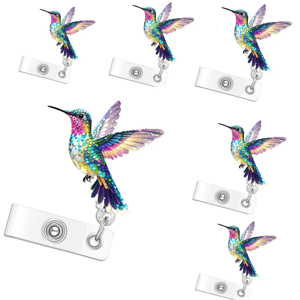 

6 pieces of sparkling hummingbird flat badge scroll, acrylic name badge clip suitable for office nurses and doctors