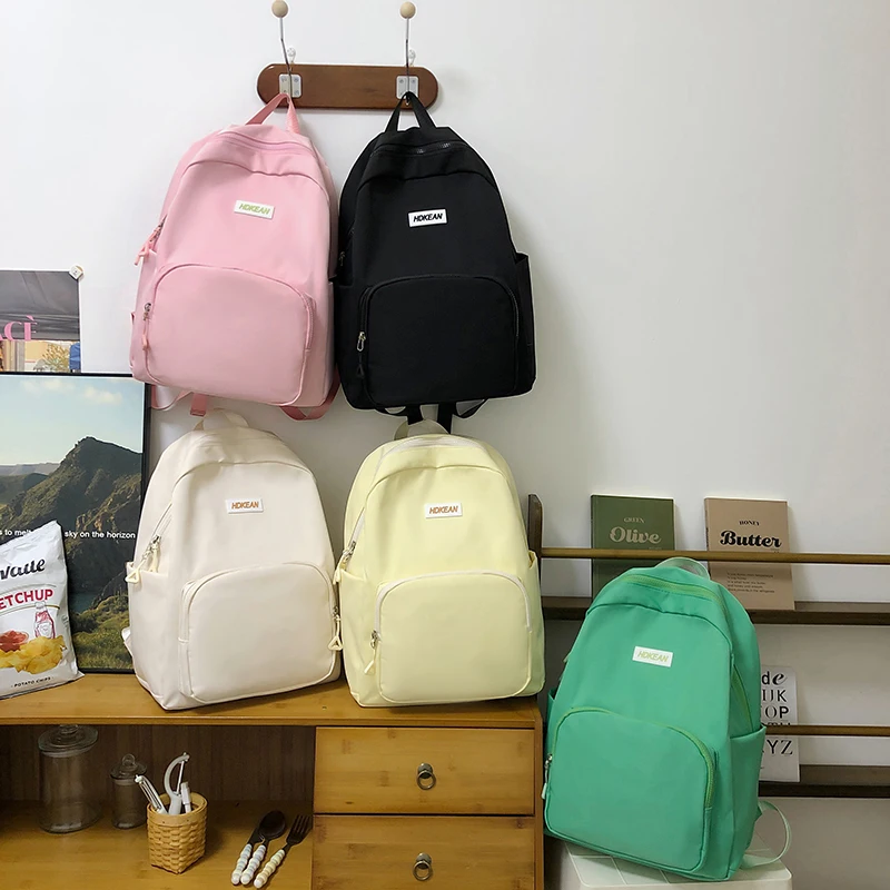 Fashion Women Backpack Solid Color Cute Girl Student Bags Harajuku School Backpack Female Male Waterproof Nylon Travel Book Bag