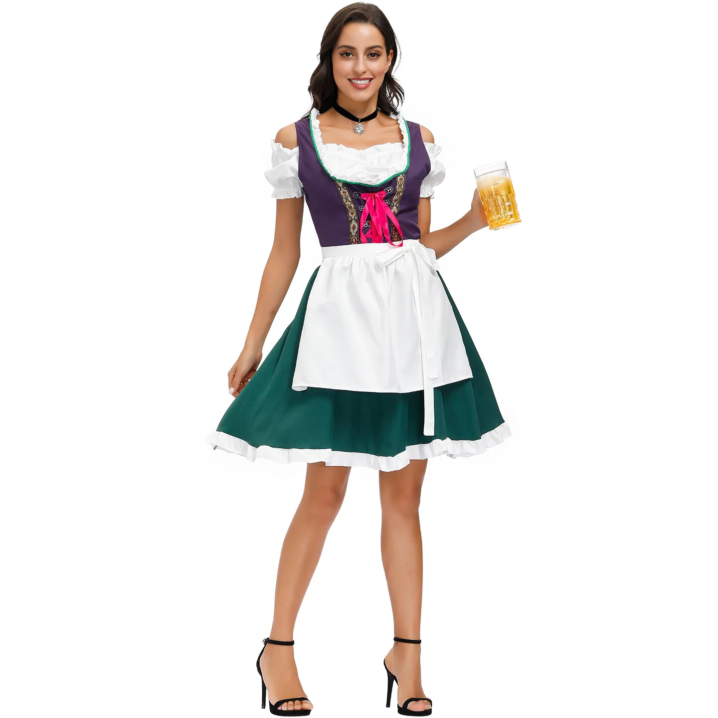 White Top And Apron Dirndl Oktoberfest Costume Traditional Festival Parade Tavern Waitress Outfit Maid Cosplay Party Fancy Dress