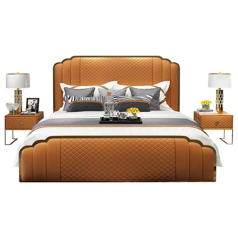 

Modern light luxury bed Internet celebrity bed Fabric Double Master bedroom bedroom Small apartment leather