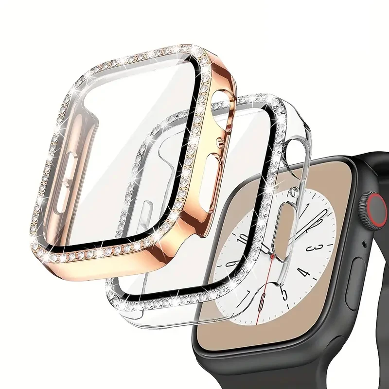 NEUES Glas + Diamantgehäuse für Apple Watch Serie 10 9 8 7 6 5 4 SE 46 mm 42 44 mm-40-41-45 mm Bling Bumper Displayschutzfolie Zubehör