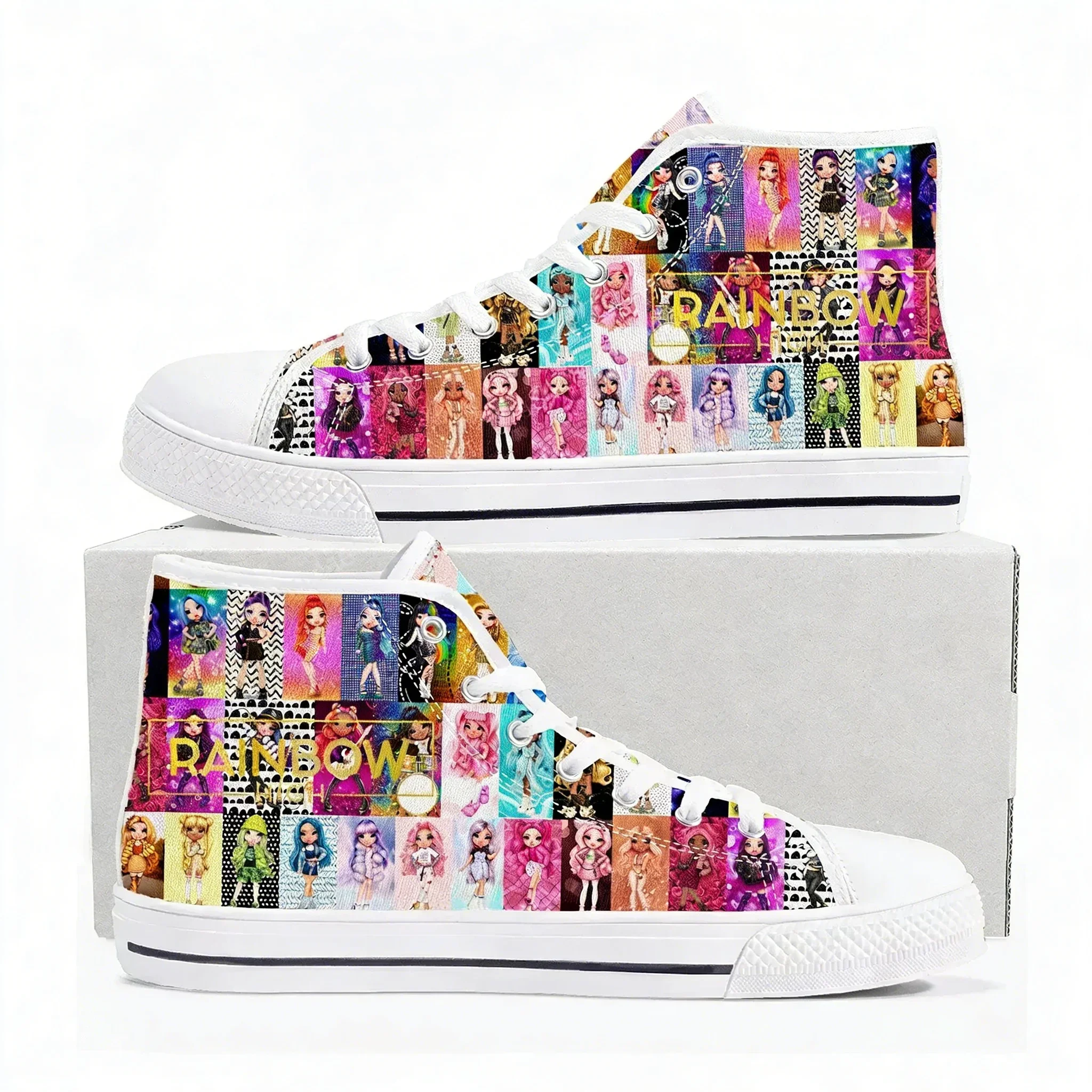 Rainbow High Girls High Top Sneakers Mens Womens High Quality Canvas Sneaker Comics Manga Couple Customized Shoes