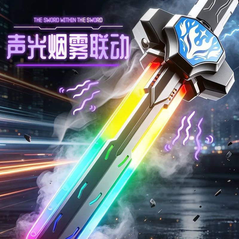 RGB Flash Light Up Sword Toy 2-in-1 Combine Design Plastic Battle Prop Kids Birthday Present