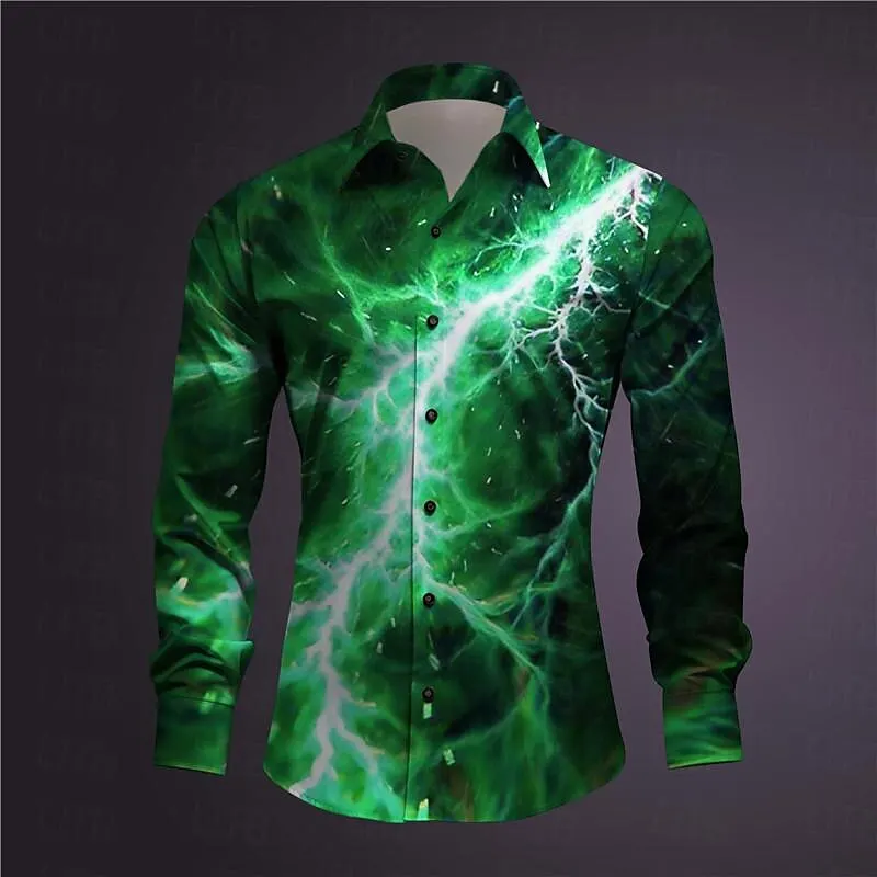 2024 new color changing fashionable shirt with multiple 3D printed lightning high-definition patterns fashionable 3D outdoor shi