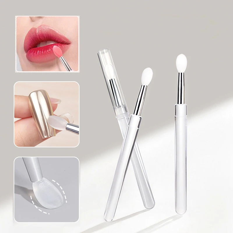 Nail Art Silicone Brush Reusable Universal Mirror Powder Pigment Applying Manicure Tool Easy To Use Transparent Applicator Stick