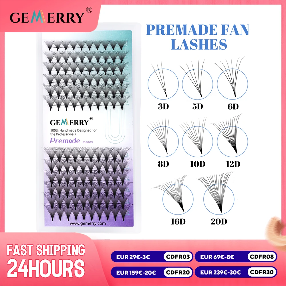 Premade Volume Fan Lashes, Falso Extensão dos Cílios, Sharp Narrow Stem, Cluster russo, Fan Cílios, 3D, 5D, 6D, 10D, 16D, 20D