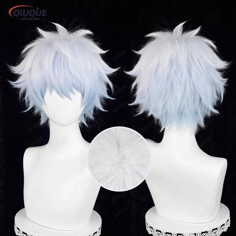 Amine Gintama Sakata Gintoki Cosplay Wig Silver Soul Short Gradient Color Heat Resistant Synthetic Costume Hair Wigs + Wig Cap