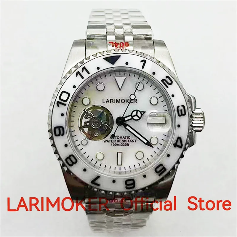 

LARIMOKER 40mm NH38 automatic machine core men black dial stainless steel watch sapphire glass bead strap mechanical men watches