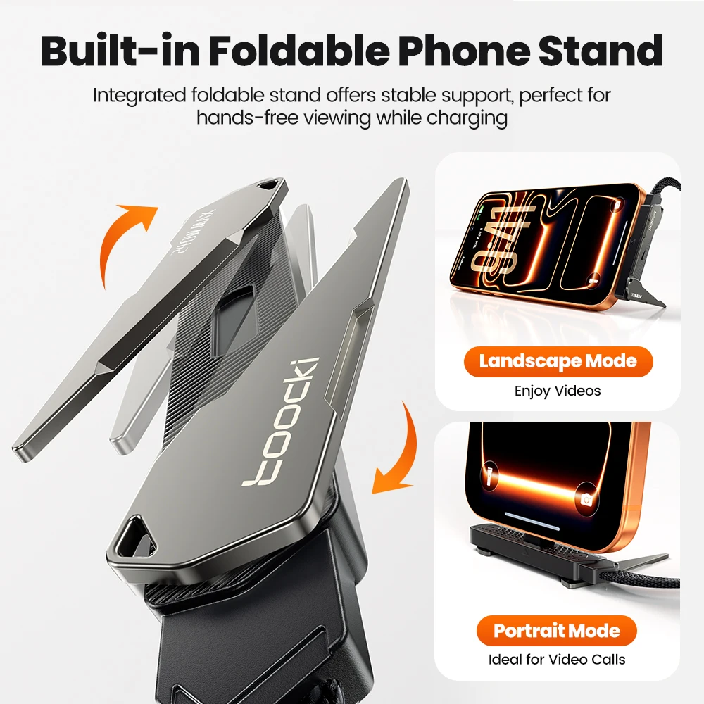 Toocki 240W Cable Type C to Type C 90 Degree With Foldable Phone Stand Fast Charge Cable for Laptop iPhone Samsung Xiaomi Tablet
