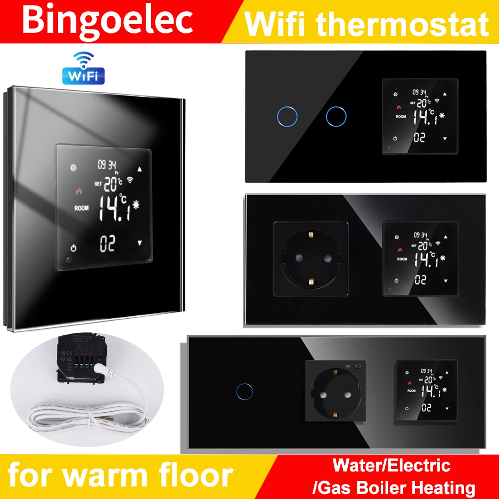 Tuya WIFI Warm Floor Thermostat for Electric/Water/Gas Boiler Heating Temperature Controller and WiFi Switch USB Socket Combo