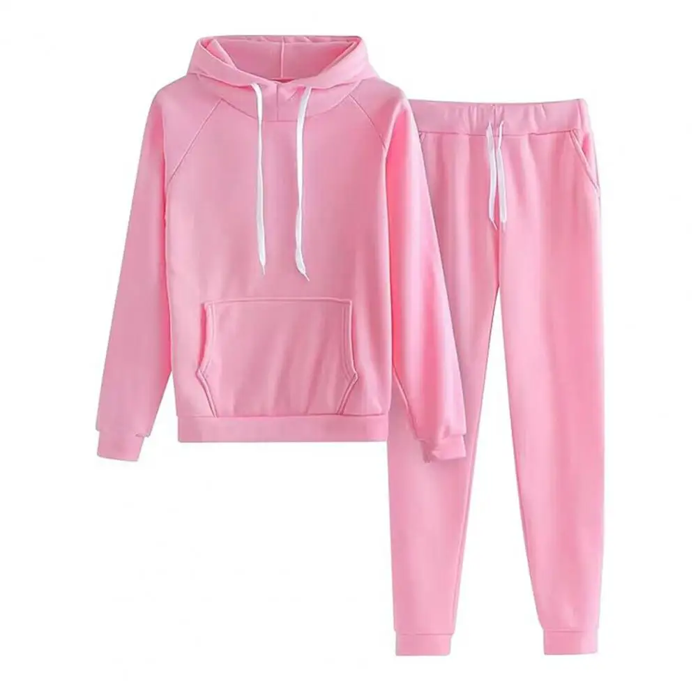 

Elastic Waist Pantsuit Women's Plush Hoodie Pants Set for Fall/winter Fitness Outfit with Elastic Waist Ankle-banded Trousers 2