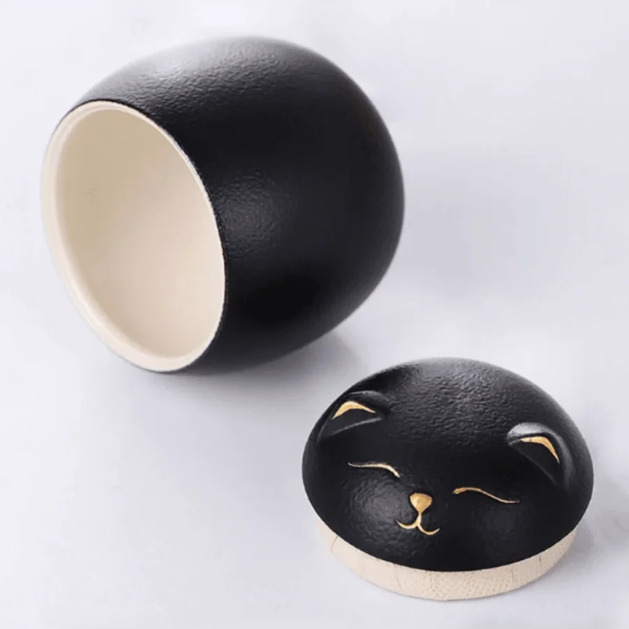 Urn for Cat Ashes- Cat Shape Memorial Cremation Urns-Handcrafted Black Decorative Urns for Funeral，Cat urn，cat memorial