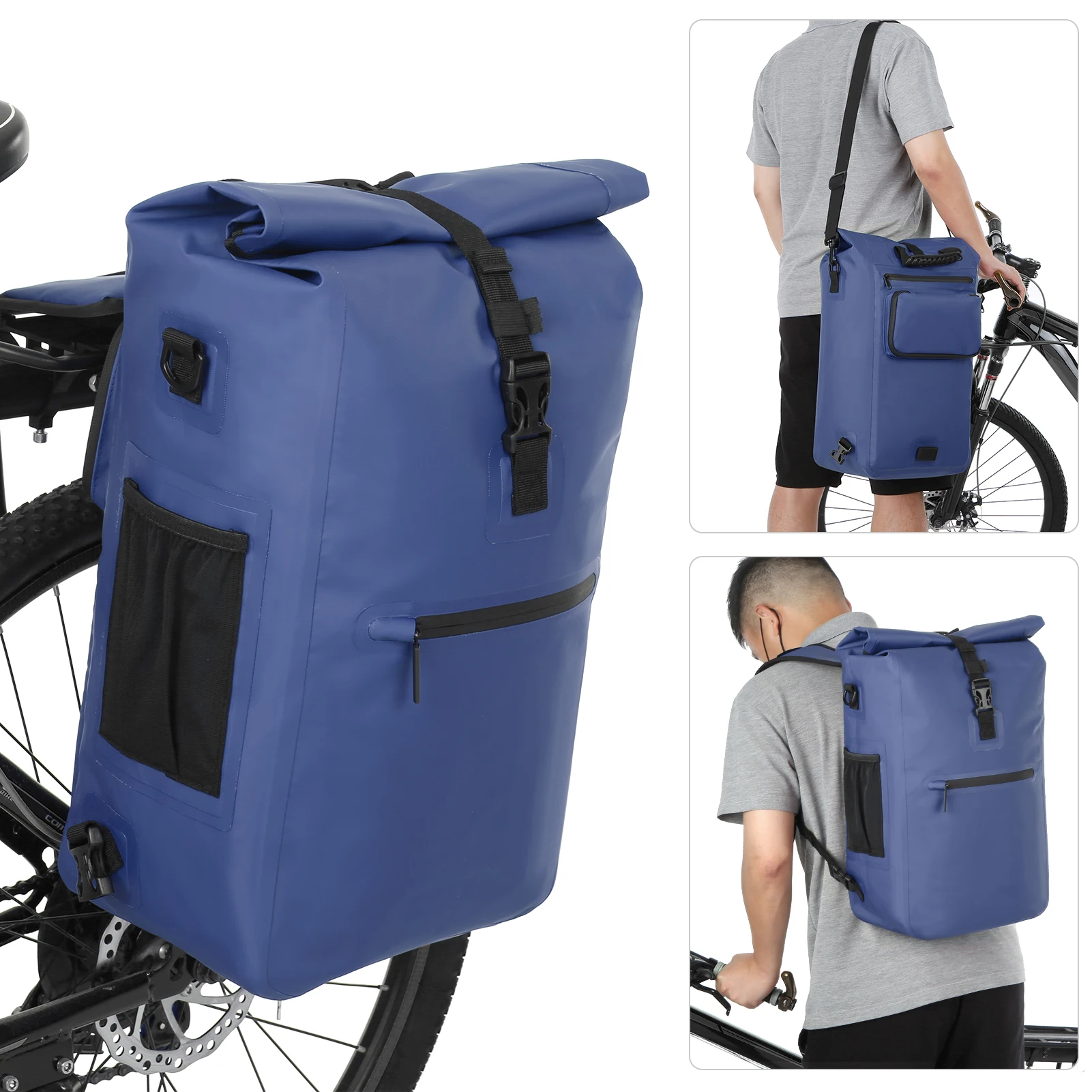 3-in-1 Waterproof Bike Pannier Bicycle Rear Rack Bag Backpack Shoulder Bag Outdoor Cycling Commuting Bag Pack