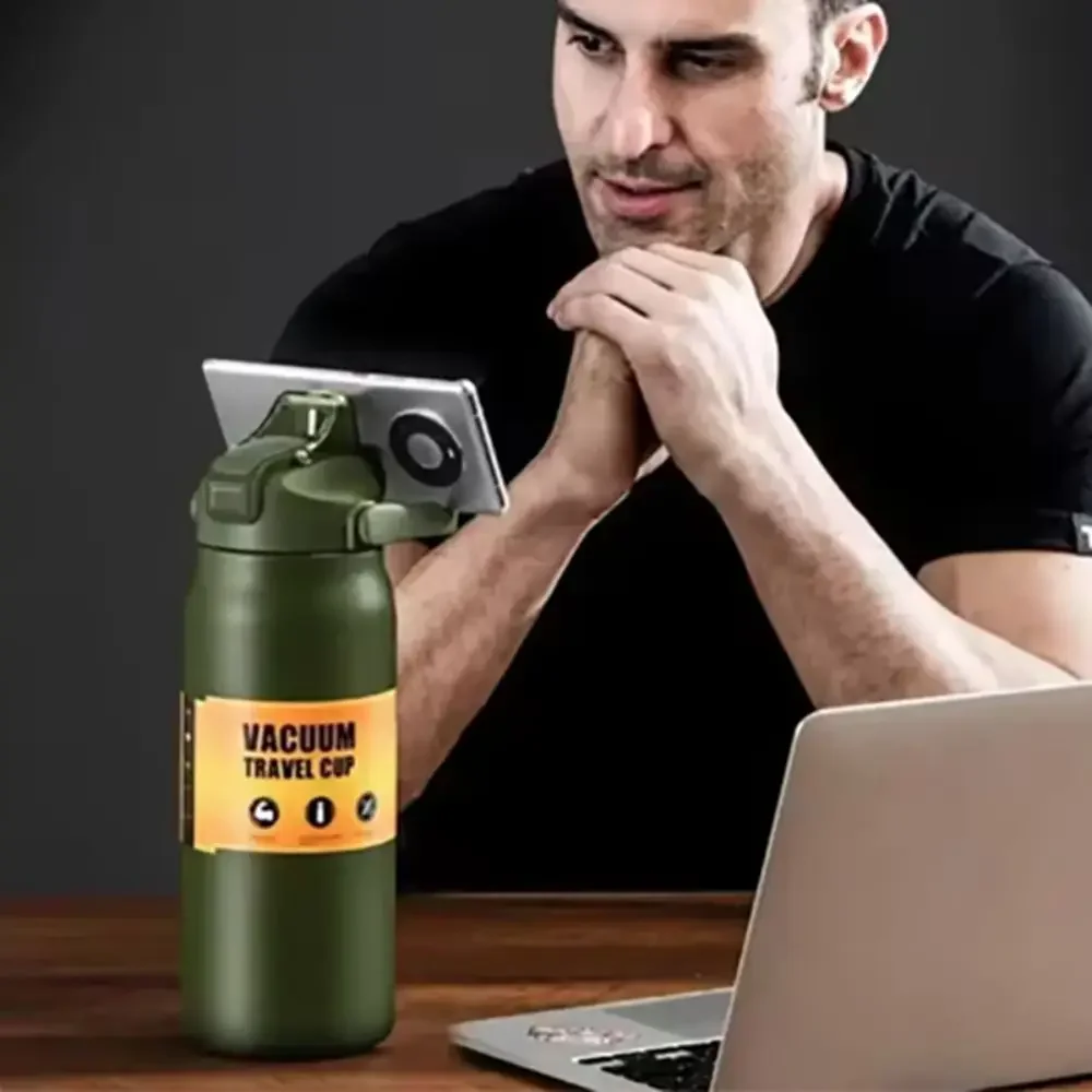 Bouteille isotherme sport en acier inoxydable 304, 800/1000/1500ML avec paille, grande capacité, incassable
