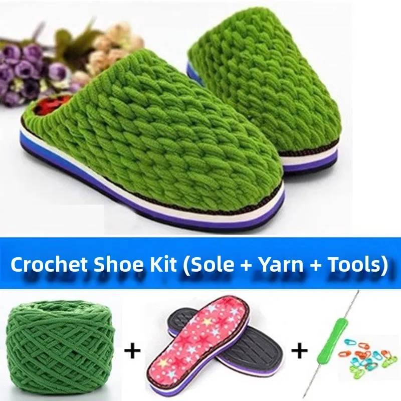 Handmade Slipper Yarn And Sole Full Material Kit for Crochet Shoes DIY Weaving Hook Needle Home Fabric Cotton Slippers