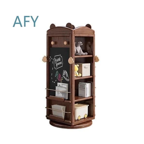 Simple Modern Solid Wood Rotating Bookshelf 360 Degree Walnut Bookcase for Kids Reading Area for Home Office Study Room for