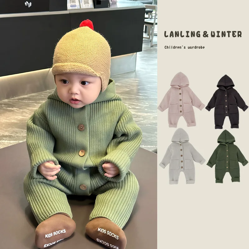 2025 Newborn Baby Knit Romper Boys Winter Warm Long Sleeve Overalls Body Suit Infant Pajamas