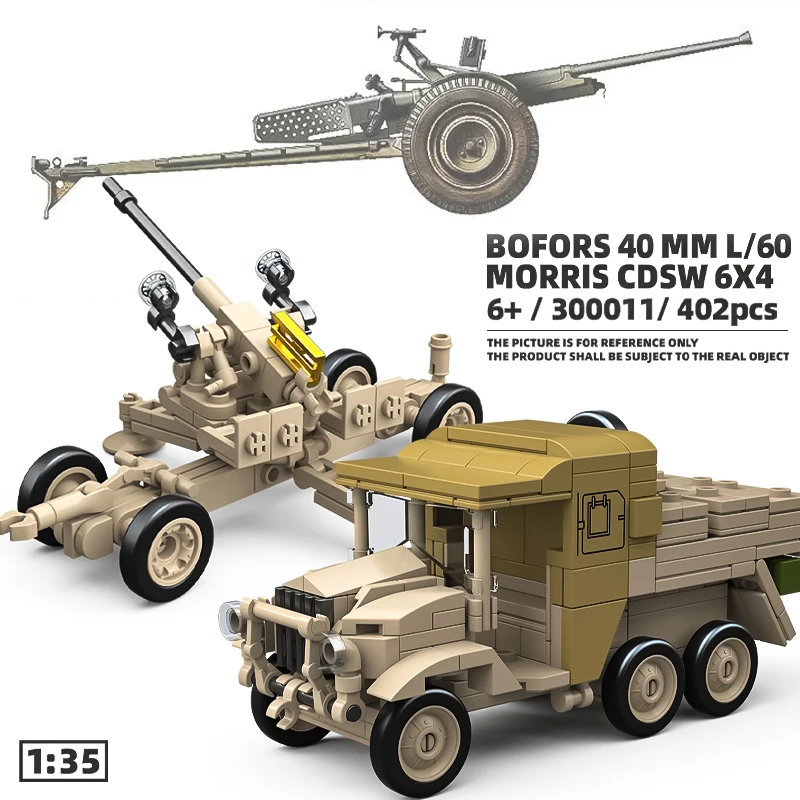 

Британский пистолет Boфорс времен Второй мировой войны, 40 мм, L/60, модель сборки, строительные блоки, Morris 6X4, артиллерийский трактор, танк, игрушки