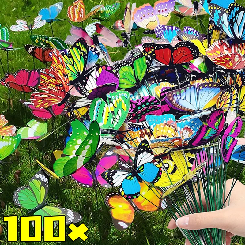 

3D Realistic Butterfly Stakes with Sticks for Outdoor Garden Yard Simulation Ornament Artificial Butterfly Stake Gardening Decor