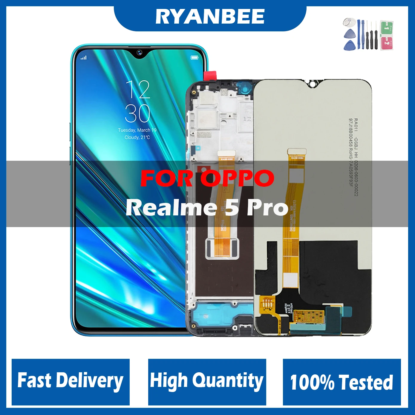 100% Tested LCD For OPPO Realme 5 Pro LCD Sisplay Touch Panel Screen Sensor Assembly For Realme 5 Pro RMX1971 Display Screen