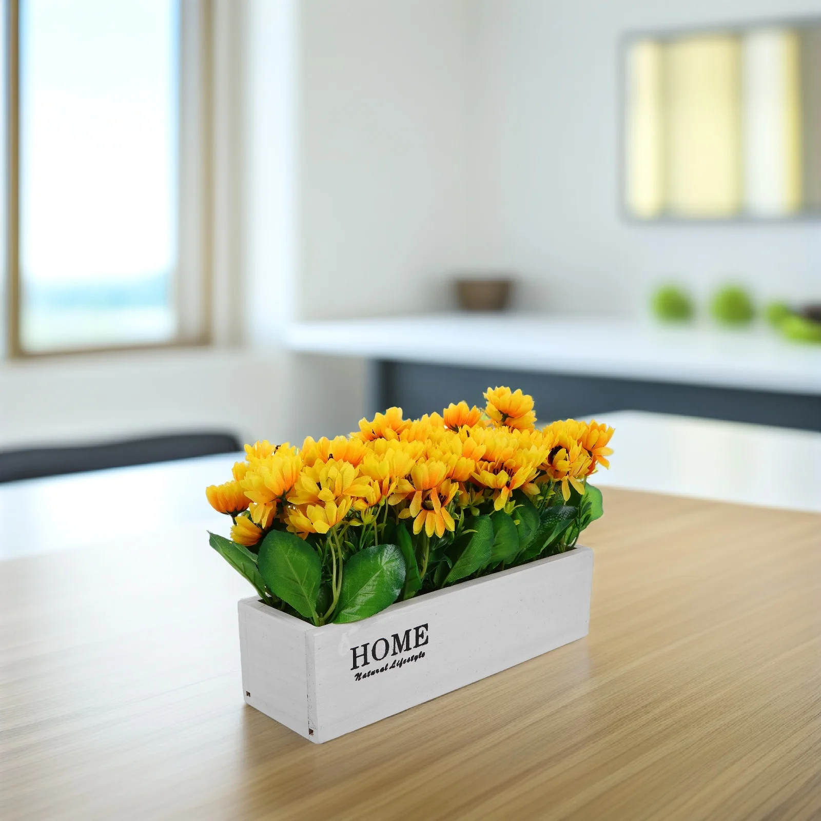 

1pcs Artificial Sunflower Potted Plant Realistic Longlasting Elegant Pot Versatile Wooden Base Wedding Photo Rustic