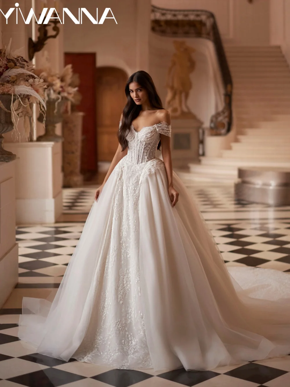 

2026 Charming Beaded Lace Wedding Dress Off Shoulder Princess Bridal Gown Customized Elegant Sweetheart Neck Dresses For Bride