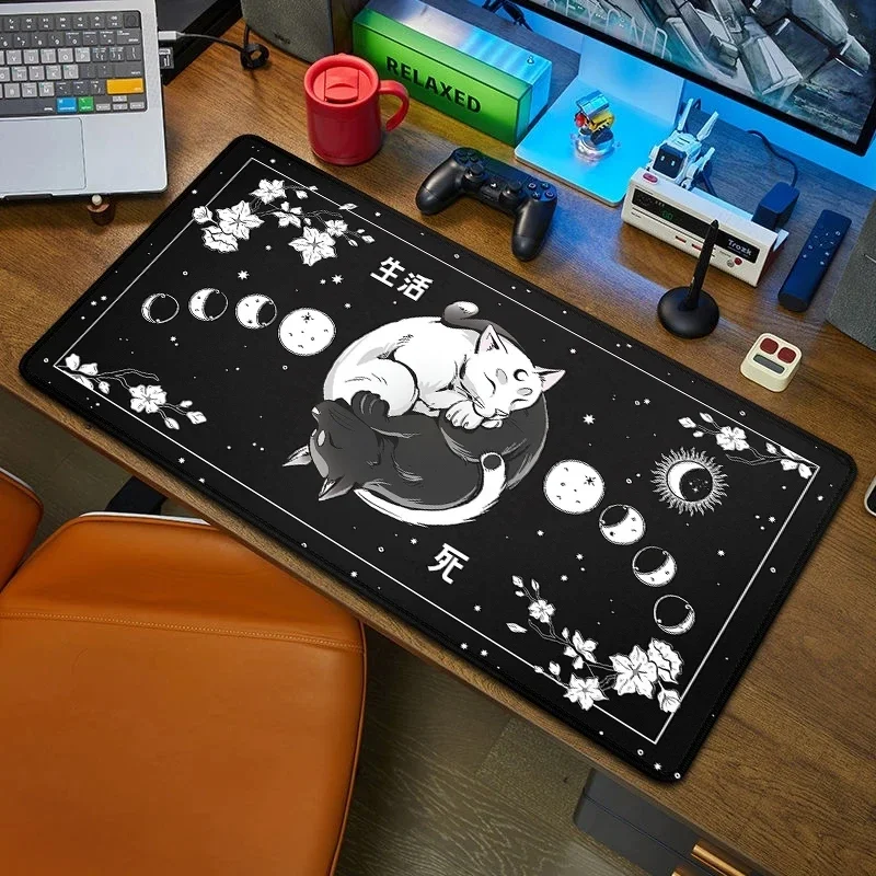 

Black Cat Mouse Pad Large Mousepad Black and white Kawaii Mouse Mat Computer Office Accessories Desk Mat Custom Mause Pad